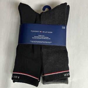 New Tommy Hilfiger Socks Men’s 5 Pairs Black & Gray Cushion Crew Socks Casual
